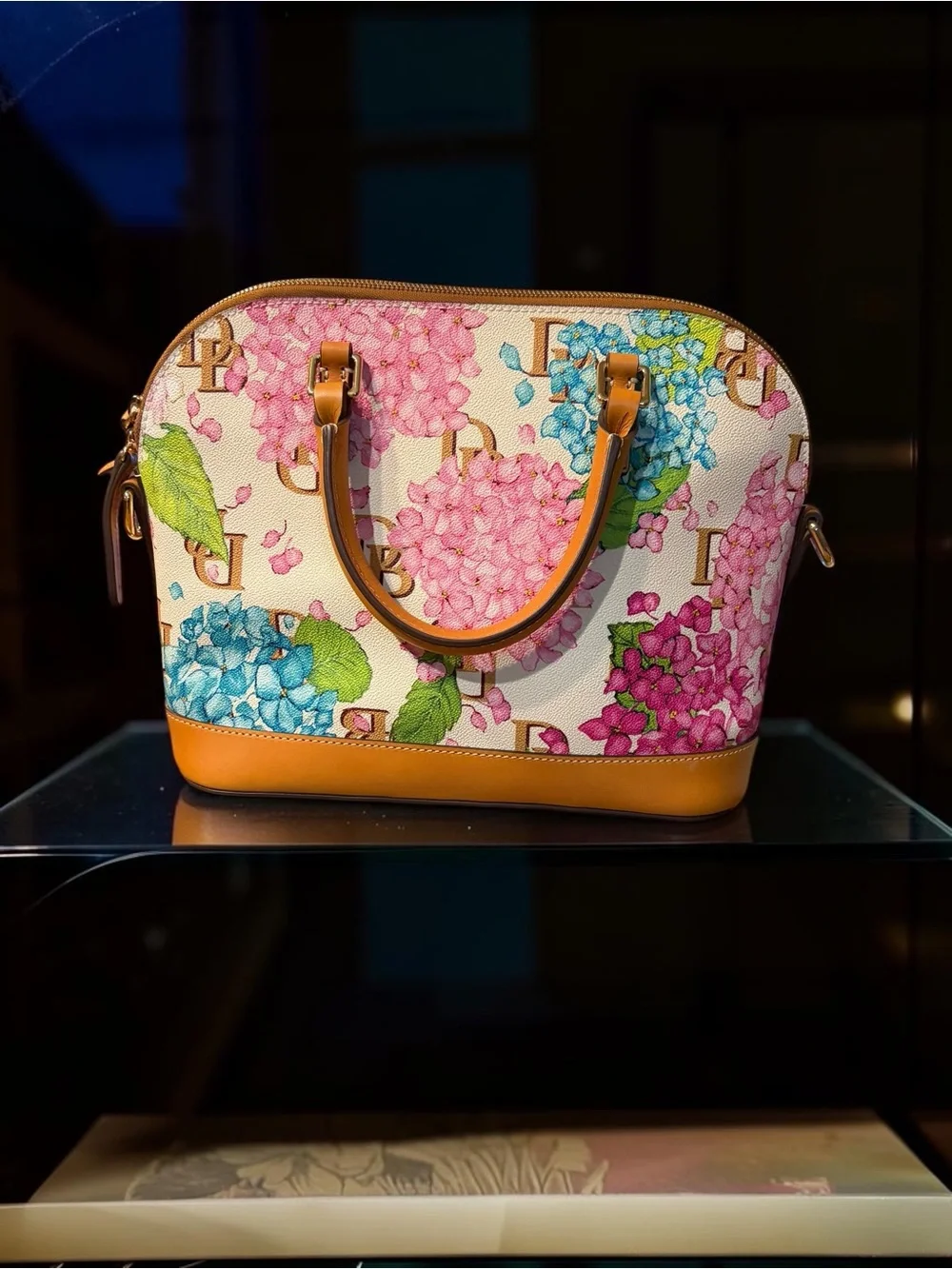 Dooney & Bourke Hydrangea Floral Satchel Pink Blue DB Monogram Bag